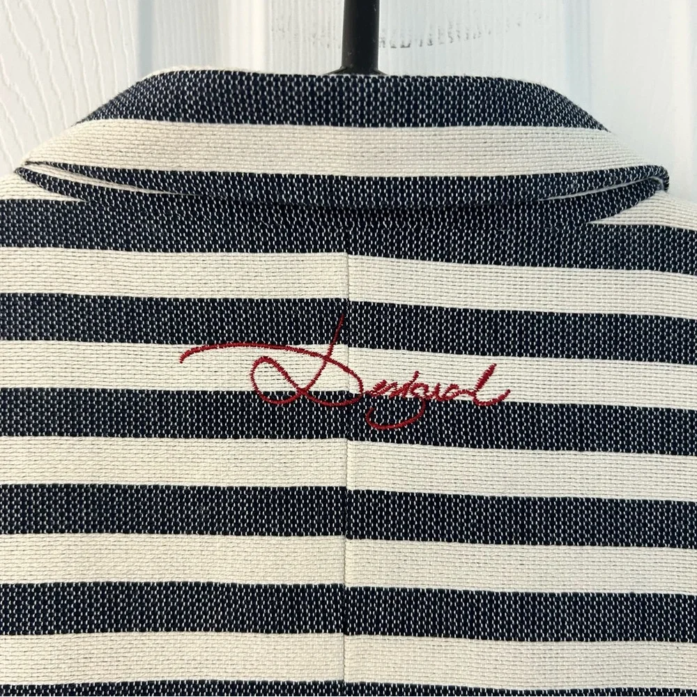 Desigual Striped Navy and Cream Linen Women's Blazer - Size L - BRAND NEW - Picture 8 of 10